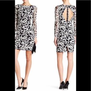Alice + Olivia Black and White Embroidery over Netting Dress. Sz 10